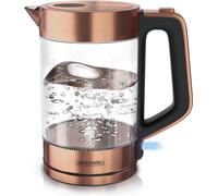 Bouilloire Arendo 1,7 l, 2200 W, acier inoxydable & verre, poignée Cool-Touch, indicateur de niveau, cuivre