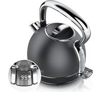 Bouilloire Arendo avec réglage de la température, 1,7 l, 2200 W, acier inoxydable Retro Style Vintage, protection contre la surchauffe & la cuisson à sec, noir