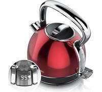 Bouilloire Arendo avec réglage de la température, 1,7 l, 2200 W, acier inoxydable Retro Style Vintage, protection contre la surchauffe & la cuisson à sec, noir