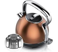 Bouilloire Arendo avec réglage de la température, 1,7 l, 2200 W, acier inoxydable Retro Style Vintage, protection contre la surchauffe & la cuisson à sec, noir