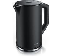 Bouilloire Arendo avec réglage de la température 40 - 100 °C, acier inoxydable, écran LED, 1,5L, 2200W, design double paroi, sans BPA, noir