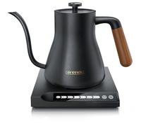 Bouilloire Arendo en acier inoxydable avec poignée en bois, réglage de la température de 40° à 100°, fonction maintien au chaud, 0,5 litre, touches sensitives numériques, base 360°, noir