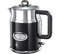 Russell Hobbs Bouilloire Electrique (Design Vintage Premium) Retro Noire (1,7L, 2400W, Ebullition Rapide, Jauge Température Rétro,Marqueurs 1-2-3 tasses,Ecoulement,Couvercle Amovible) 21671-70