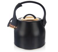 Bouilloire avec sifflet, acier, noir, or, 3 l