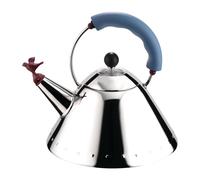Alessi Bouilloire 9093 Inox 18/10 brillant, poignée et sifflet-oisillon Bleu clair