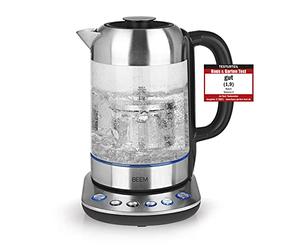 Bouilloire BEEM TEATIME II avec réglage de la température - 1,7 L | Filtre à thé en acier inoxydable inclus | Eclairage LED | Verre et acier inoxydable