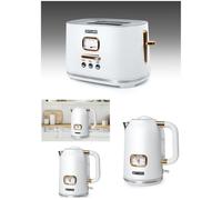 Bouilloire Blanche Rétro Vintage 2200W + GRILLE-PAIN RETRO VINTAGE DESIGN 2 TRANCHES 1800W COULEUR BLANC ET DORE