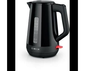 Bouilloire Bosch TWK1M123 1.7L 2400W Noir, Corps en Plastique, Indicateur Niveau d'Eau, Arrêt Surchauffe, Filtre Anti-calcaire, Élément Chauffant Dissimulé