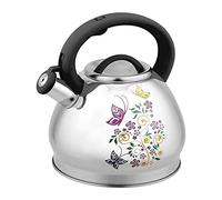 Bouilloire, Bouilloire à Motif Floral, Casserole en Acier Inoxydable de qualité Alimentaire avec poignée résistante à la Chaleur et sifflet Puissant pour Plaque de Cuisson (Couleur : A, Capa