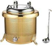 Bouilloire Chauffe-Soupe Professionnelle 13 L, en Acier Inoxydable, avec Couvercle et cuillère, température réglable de 30 à 80 °C, Couleur Or.