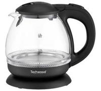 Techwood Bouilloire Électrique TB-1086V 1L Verre Noir Base Sans Fil 360° Résistance Inox Cachée 1650W Arrêt Automatique