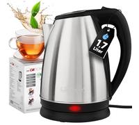 Bouilloire Clatronic | Acier inoxydable | 1,7 litre | Sans BPA | 2200 watts | Bouilloire en acier inoxydable | Enrouleur de câble | Boîtier en acier inoxydable | WKS 3830