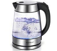Bouilloire de 1,7L et 2200W en verre borosilicaté avec illumination LED bleue, protection contre l'ébullition à vide, arrêt automatique, filtre anticalcaire, base à 360°. Aigostar ChubbyUne bouilloire