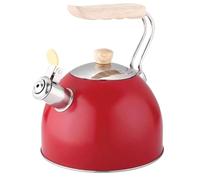 Bouilloire de camping, bouilloire à gaz, bouilloire sifflante en acier inoxydable de 2,5 l avec poignée en bois et couvercle à bec verrouillable (rouge)