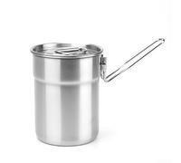 Bouilloire de camping en acier inoxydable de 1 L avec poignée pliable et couvercle, batterie de cuisine légère et portable pour randonnée, utilisation polyvalente (haute brillance)