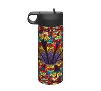Bouilloire de sport isotherme en acier inoxydable avec couvercle Motif fleur vitrail Impression 532 ml
