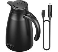 Bouilloire de voyage 12V/24V pour voiture : Bouilloire électrique portable de 1,2 litre en acier inoxydable avec adaptateur allume-cigare. Chauffe jusqu'à 100 °C et dispose d'un écran LCD