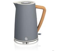 Swan Nordic Bouilloire électrique ultra rapide sans fil Design moderne 1,7 l 2200 W Poignée effet bois Arrêt automatique Gris