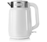 Bouilloire Électrique 2L 2200W, Double Paroi, Intérieur Inox, Base 360°, Arrêt Automatique, Protection Surchauffe, Sans BPA Blanc