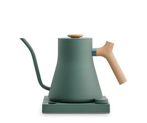 Bouilloire électrique à col de cygne Fellow Stagg EKG Pro - Café et thé à verser, chauffage rapide, contrôle précis de la température, EU Vert fumé avec manche en érable