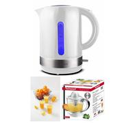 Bouilloire Electrique Blanche 1,7L 2200W Sans Fil + Presse Fruits Electrique 1L 40W Blanc Double sens de rotation