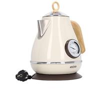 Bouilloire électrique, capacité de 1,7 L, Base Pivotante à 360 Degrés, Grain de Bois Rétro, Petite Bouilloire électrique avec Affichage de la Température pour Le Bureau à Domicile (Blanc)