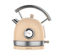 Bouilloire électrique Cecotec ThermoSense 420 - 1,8 l de capacité, 2200 W, jauge de température, base 360°, acier inoxydable, style vintage - Beige clair