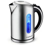 Bouilloire électrique de 1,7 L et 2200W en acier inoxydable poli avec illumination LED. 0% BPA, filtre anti-calcaire, arrêt automatique et protection contre l'ébullition à vide. Design exclusif. Aigos