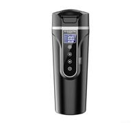 Bouilloire électrique de voiture avec affichage numérique, tasse de voyage en acier inoxydable, 500 ml, chauffe-eau portable 12 V 24 V pour thé et café, noir (noir)
