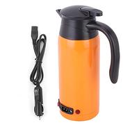 Bouilloire électrique de voiture portable, acier inoxydable avec câble allume-cigare, un bouton fonctionne, chauffe-café de voiture 12 V 24 V pour l'eau, le thé, le café et le lait 800 ml(Orange)