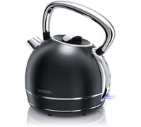 Bouilloire électrique en Acier Inoxydable 1,7L 2200W Style Vintage rétro Filtre anticalcaire Amovible Interchangeable Noir