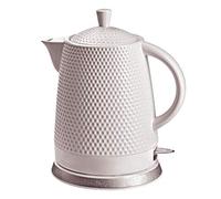 Bouilloire électrique en céramique, capacité : 1,5 l, couvercle amovible, couleur : blanc. Théière en blanc, design rétro à picots, bouilloire électrique en porcelaine blanche, idée cadeau.