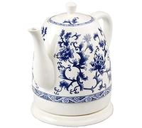 Bouilloire électrique en céramique sans fil en porcelaine bleue et blanche, théière de 1,5 l, fait bouillir l'eau rapidement pour le thé, le café, la soupe, les flocons d'avoine, la tasse à