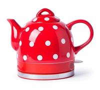 Bouilloire électrique en céramique sans fil, style rétro, 1 000 W, pour thé, café et soupe, base amovible, arrêt automatique, pour hôtel et maison, rouge