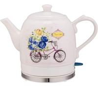 Bouilloire électrique en Céramique, Théière à Eau sans Fil, Théière-rétro 1,5 L, Base Amovible Rapide à L’Eau, Mise Hors Tension Automatique, Protection Contre L’ébullitio, A