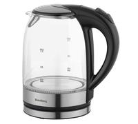 Klausberg Bouilloire électrique, 1,7L, 1800W, verre borosilicate et acier inoxydable 304, éclairage LED, base rotative à 360°
