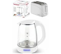 Bouilloire électrique en Verre Blanche Led bleu 1L7 2200W + Grille-pain Blanc 2 Fentes 700W