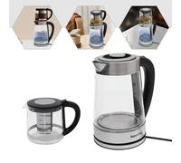 Bouilloire électrique en verre, Bouilloire chaude portable, Design double pot Bouilloire électrique et théière