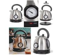 Bouilloire Electrique rétro INOX GRISE 1800W avec thermomètre Sans fil Range cordon Arrêt automatique 1.8L
