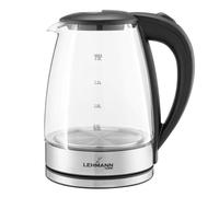 LEHMANN Bouilloire Électrique Verre - 2200W - 2L - Chauffage Rapide - Base 360° - Éclairage LED - Arrêt Automatique - Protection Contre la Surchauffe - Bouilloire sans BPA - Transparente