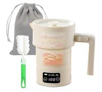 Bouilloire Électrique Pliable 0.6L, Mini Bouilloire de Voyage Portable, Inox Chauffage Rapide 4-6 Min, Pliable avec Sac de Rangement et Brosse