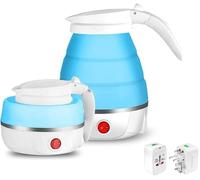 Bouilloire électrique pliable miniature, idéale for les voyages, 110-240 V, protection contre la surchauffe, thermostat automatique, en silicone alimentaire, et portable, 0,6 L, bleue(Blue)