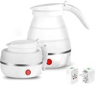 Bouilloire électrique pliable miniature, idéale for les voyages, 110-240 V, protection contre la surchauffe, thermostat automatique, en silicone alimentaire, et portable, 0,6 L, bleue(Bianco)
