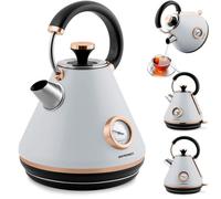 Bouilloire électrique rétro - JANSHOP - 1,7L - Gris - Thermomètre intégré - Couvercle amovible - Base pivotante 360°