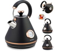 Bouilloire électrique rétro - JANSHOP - 1,7L - Thermomètre intégré - Noir - Couvercle amovible - Base pivotante 360°