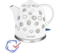 CONCEPT électroménager RK0010ne Bouilloire en céramique, 1 litre, blanche avec imprimés, design original, 1100 W