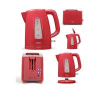 Bouilloire électrique ROUGE 2200W sans fil 1,7L + Grille-pain ROUGE 2 fentes rouge 7 fonctions avec témoins LED