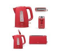 Bouilloire électrique ROUGE 2200W sans fil 1,7L + Grille-pain ROUGE 900W Large fentes rouge 3 fonctions avec témoins LED