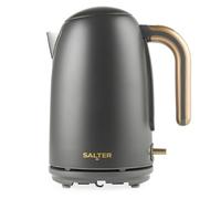 Bouilloire électrique Salter Pebble 1,7 L 3 kW ébullition rapide gris/or | Filtre anticalcaire amovible, fenêtre graduée, base 360°, protection chauffe à vide, couvercle à clapet