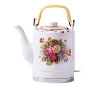 Bouilloire électrique sans fil en céramique style rétro, 2 L, 1 500 W, pour thé, café, soupe, flocons d'avoine, base amovible, protection anti-ébullition à sec.
